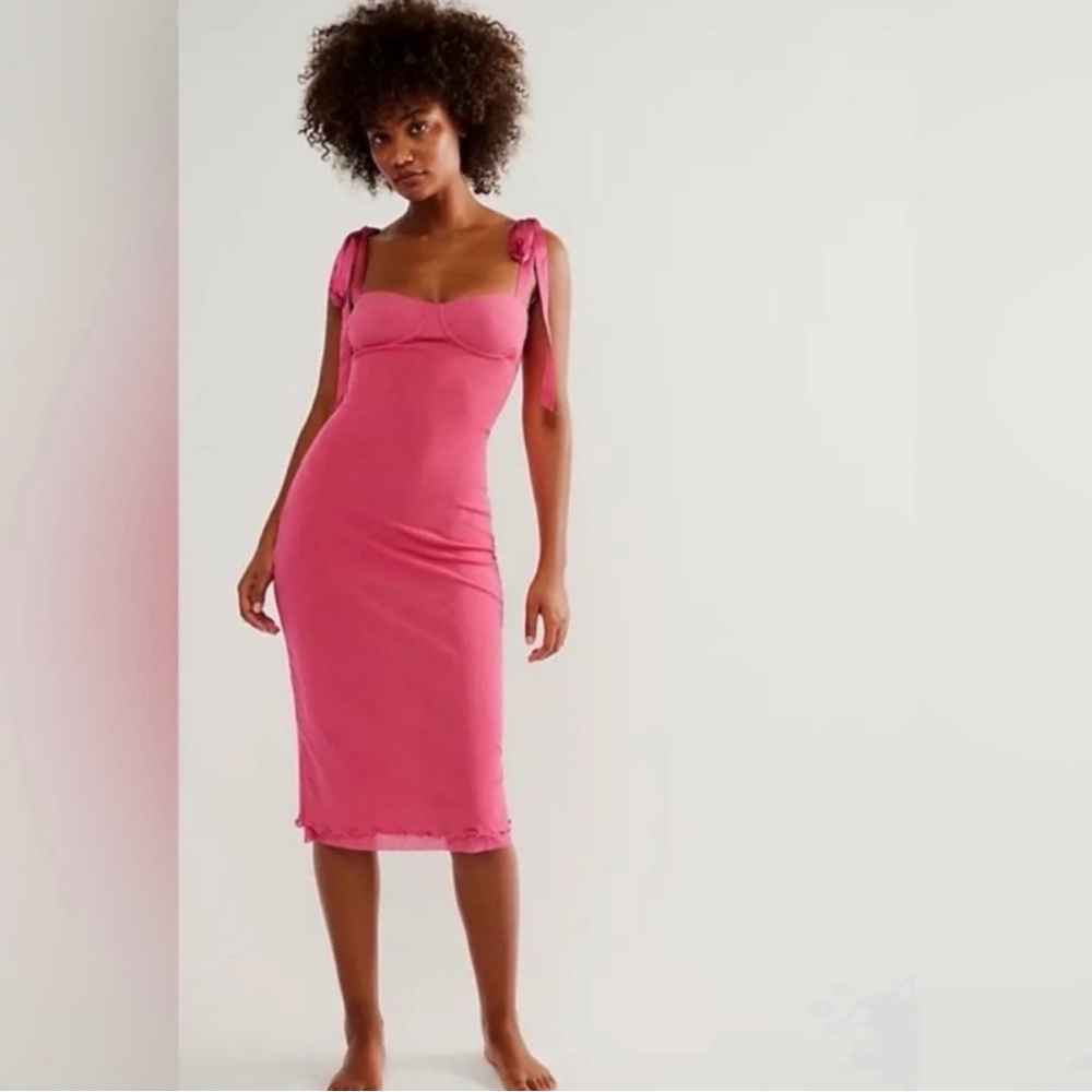 Free People Got Glam Midi Slip Dress in Raspberry Gelato NWOT